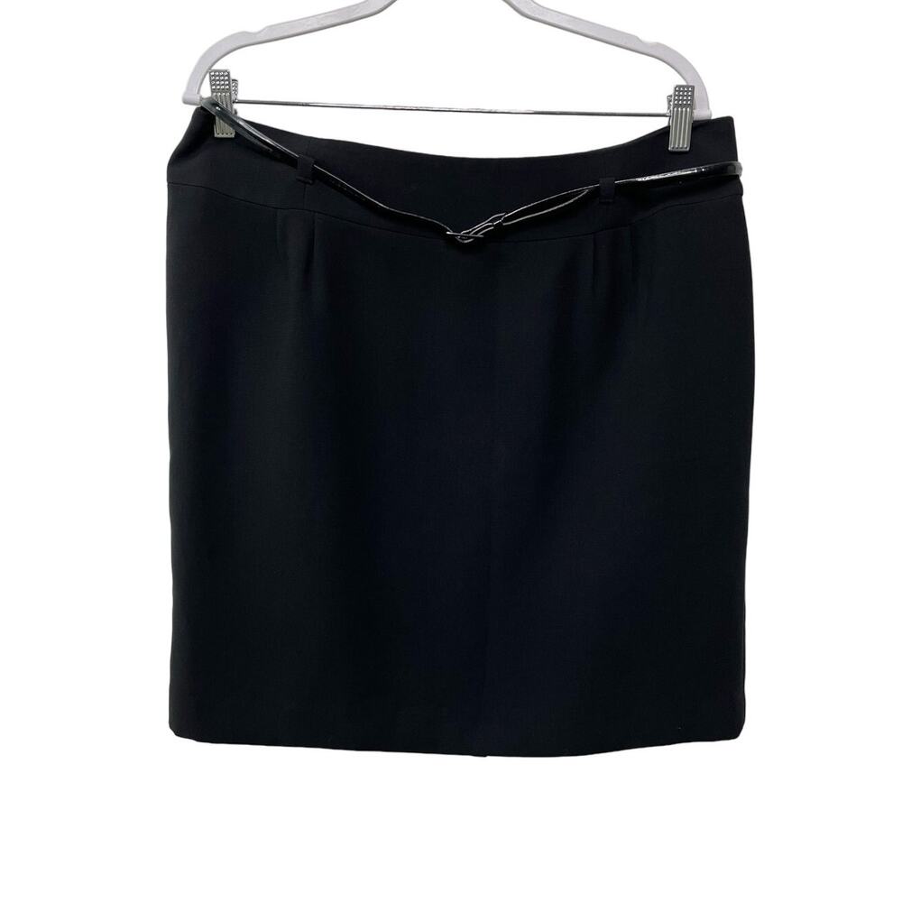 Tahari Arthur Levine Belted Mini Pencil Skirt Lined Black 16 P Office Siren NEW
